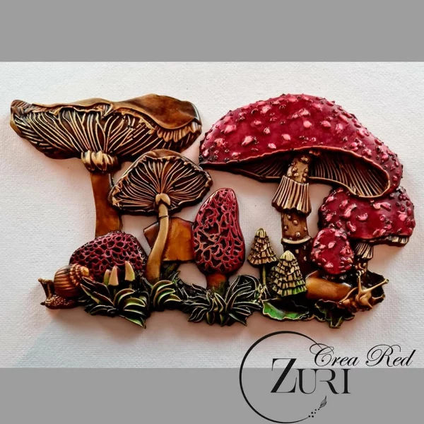 lucrare realizata cu matrita silicon ciuperci magice fairy mushrooms marca zuri designs