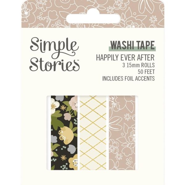 Banda decorativa Washi tape modele deco insertii aurii, Happily ever after, marca Simple Stories