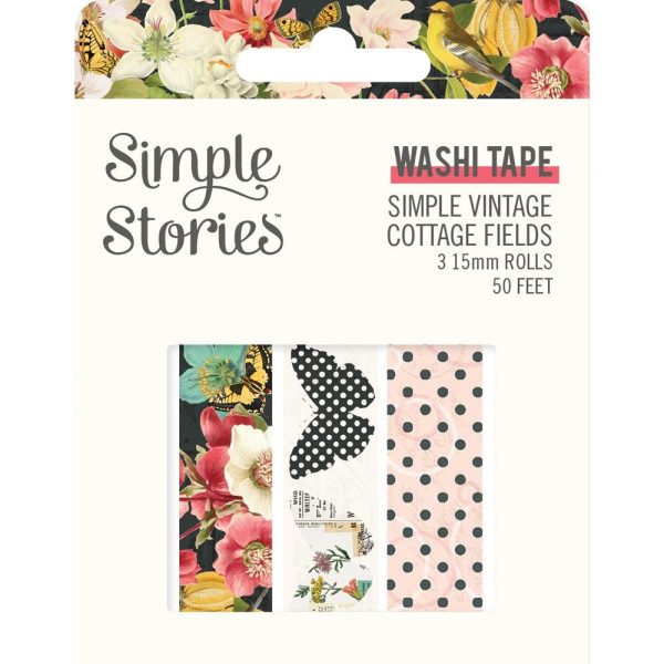 Banda decorativa Washi tape modele florale si buline, Cottage fields, marca Simple Stories