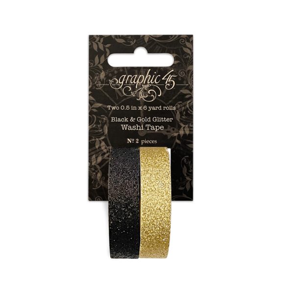 Banda decorativa Washi tape sclipici auriu negru Graphic45