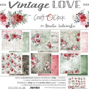 Bloc cartoane scrapbooking Vintage Love 30 cm Craft O`clock
