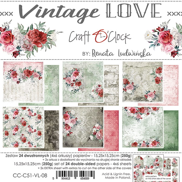 Bloc cartoane scrapbooking Vintage love 15x15 Craft O`clock