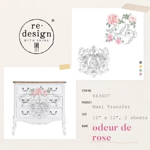 Transfer mobila maxi trandafiri Odeur de Rose Redesign with Prima